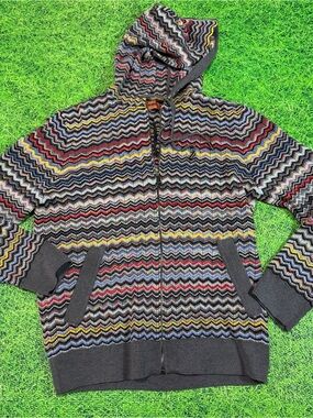 Missoni Mens Size Small Hooded Crochet Knit Wool ZipUp Cardigan 20x27